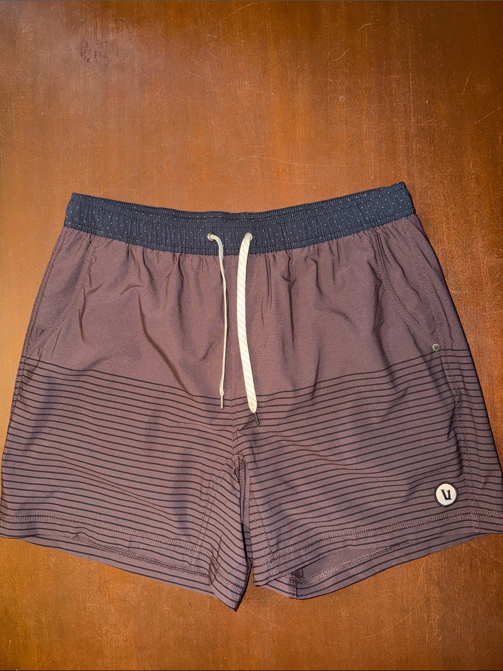 Vuori Kore men’s Striped Swim/Board Shorts // dark plum w/ black waistband - XL